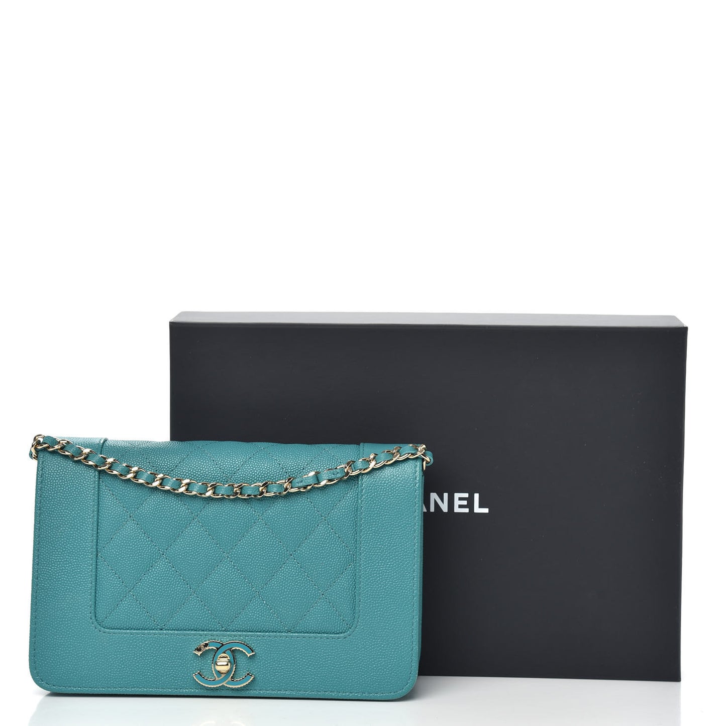 Caviar Quilted Vintage Mademoiselle Wallet On Chain WOC Turquoise