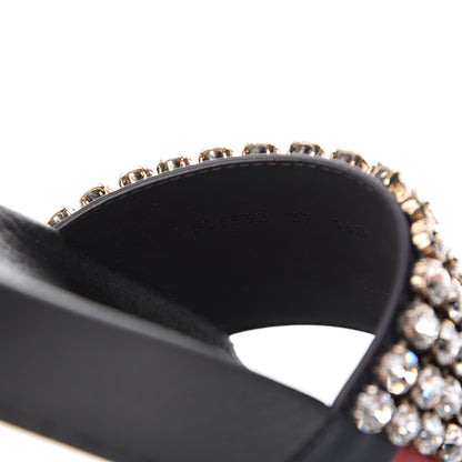 Gucci Calfskin Crystal Embellished Web Slide Sandals 37 Blue Red 7 of 8