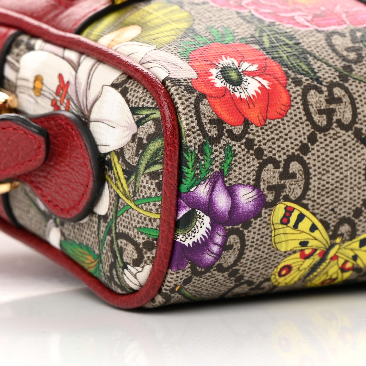 GG Supreme Monogram Flora Web Mini Ophidia Shoulder Bag Red