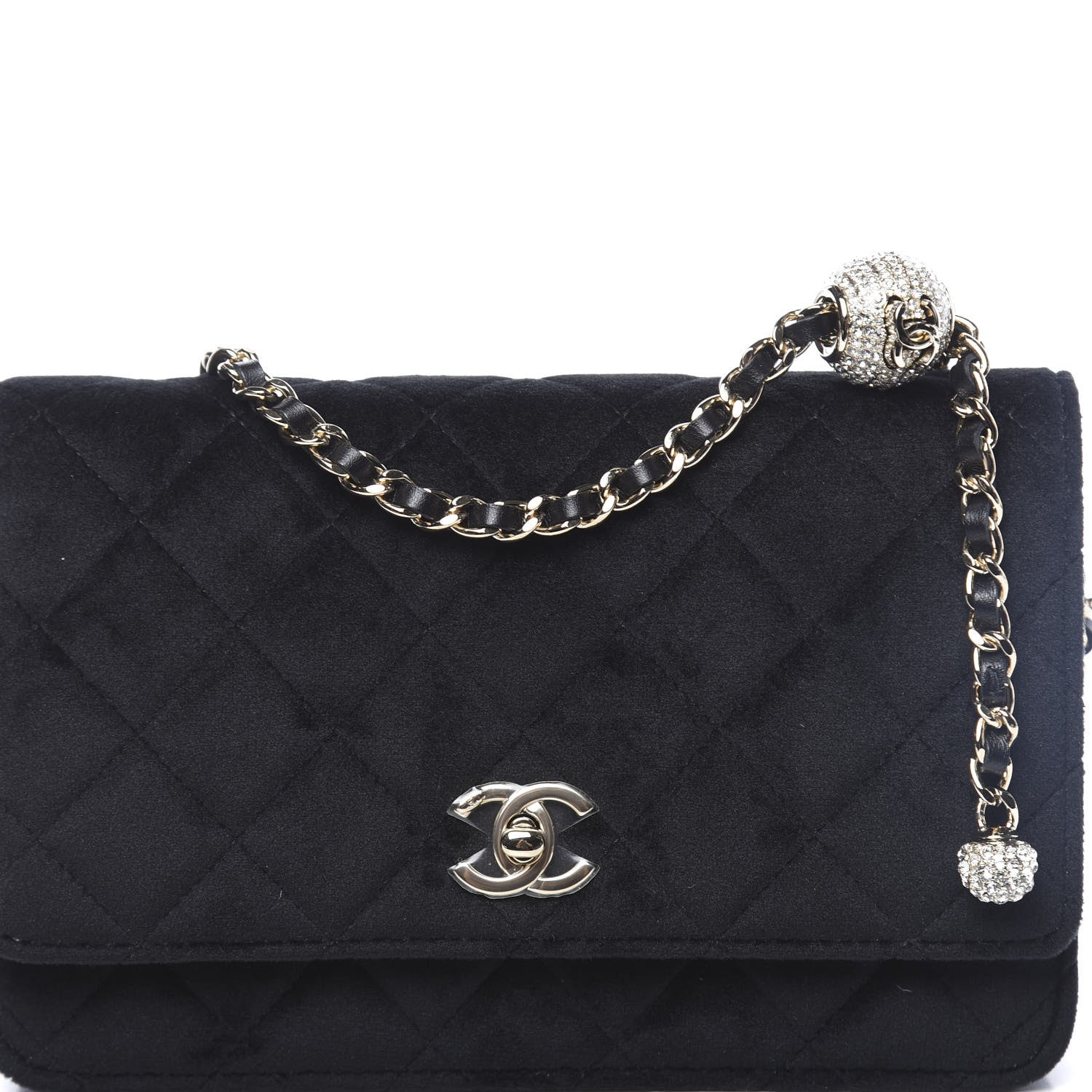 Chanel Velvet Quilted Pearl Crush Wallet On Chain WOC Black 11 of 12