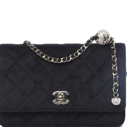 Chanel Velvet Quilted Pearl Crush Wallet On Chain WOC Black 11 of 12