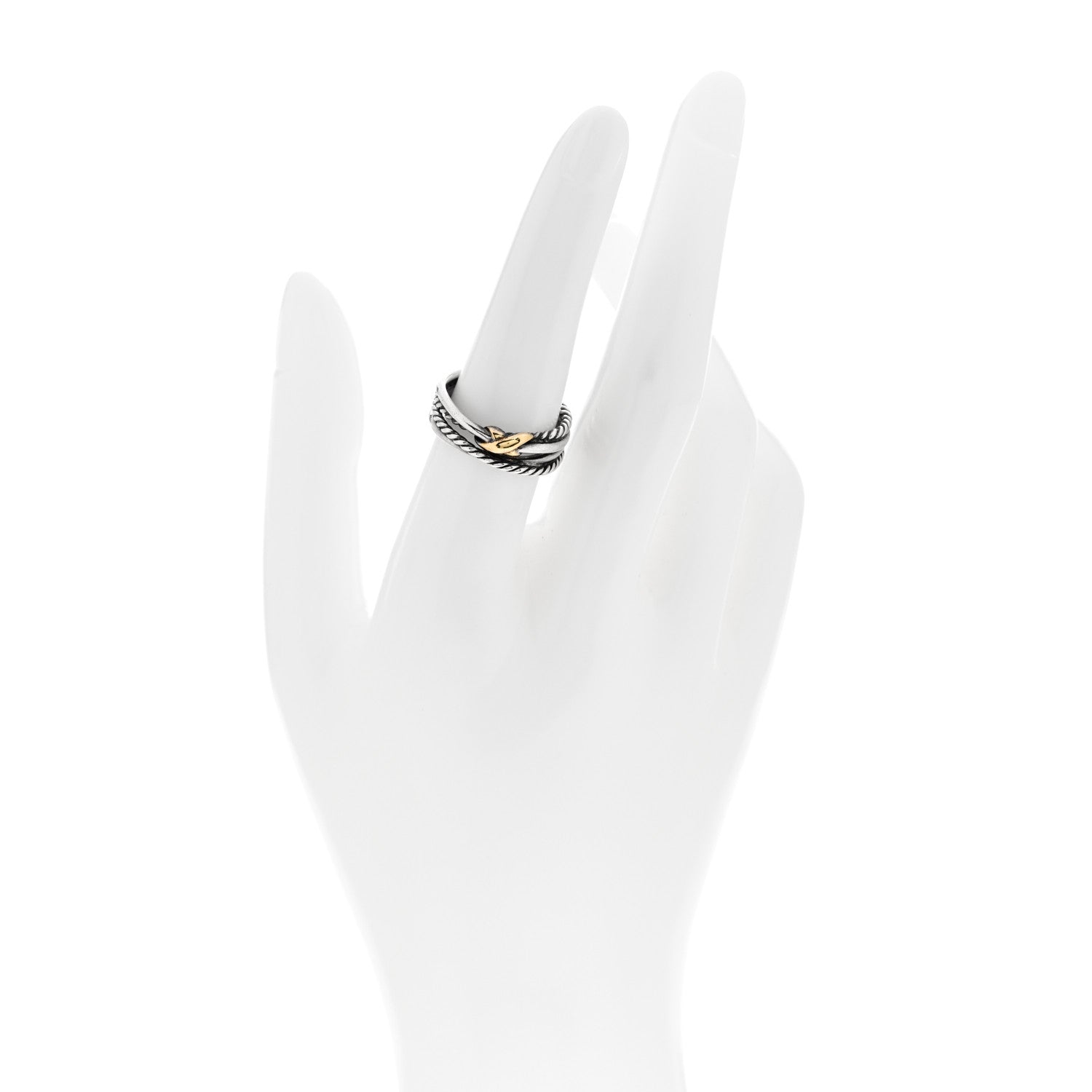 David Yurman Sterling Silver 18K Yellow Gold 6mm X Crossover Ring 50/5.5 2 of 4