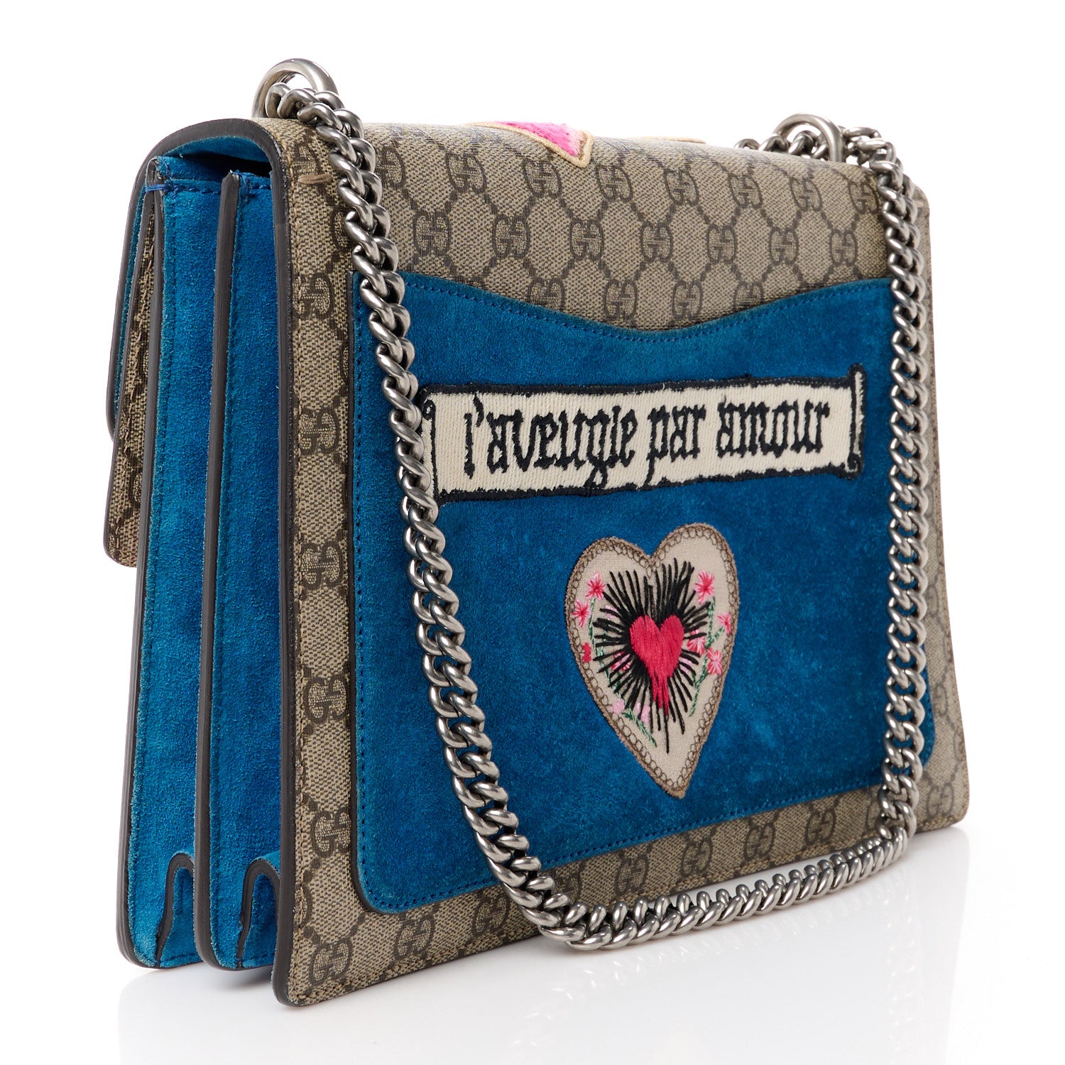 Gucci GG Supreme Monogram Embroidered Medium Dionysus Shoulder Bag Blue 3 of 12
