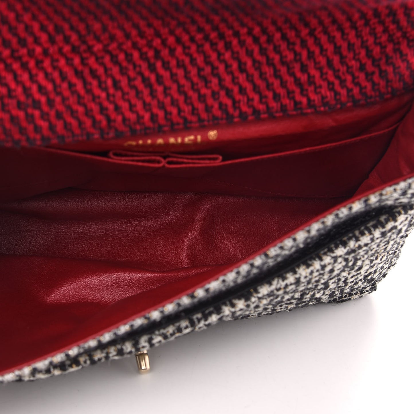 Tweed Quilted Medium Single Flap Red Black White
