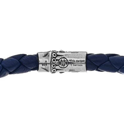 John Hardy Sterling Silver Leather Braided Bamboo Bracelet Blue 3 of 3