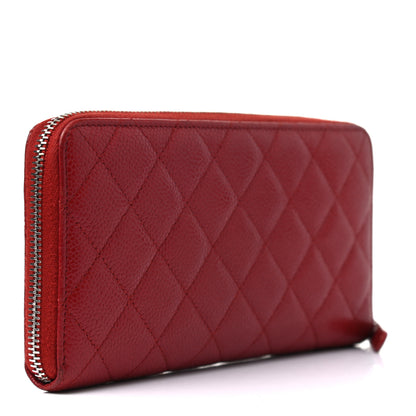 Chanel Caviar Quilted Large Gusset Zip Around Wallet Red 3 of 9