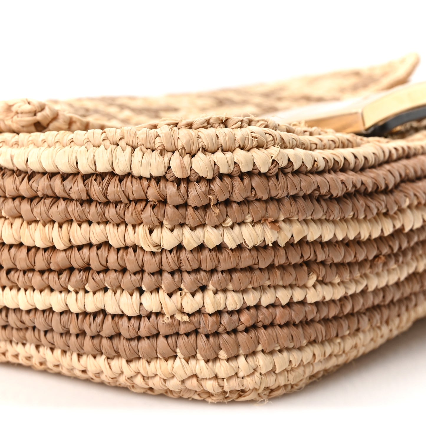 Raffia FF Mini Baguette Beige