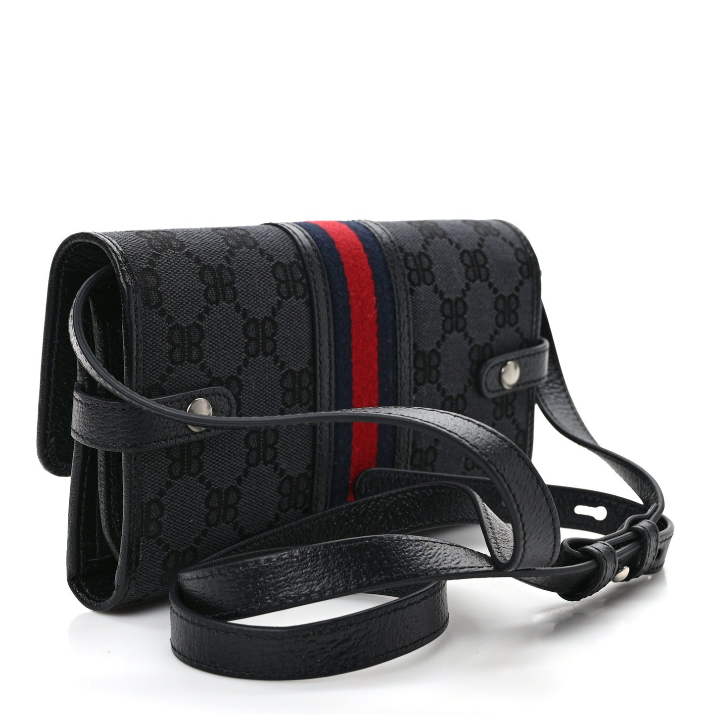 X BALENCIAGA BB Monogram Web Ophidia Crossbody Wallet Black
