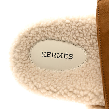 Hermes Suede Goatskin Woolskin Mens Chypre Sandals 45 Brun Fume Ecru 7 of 7