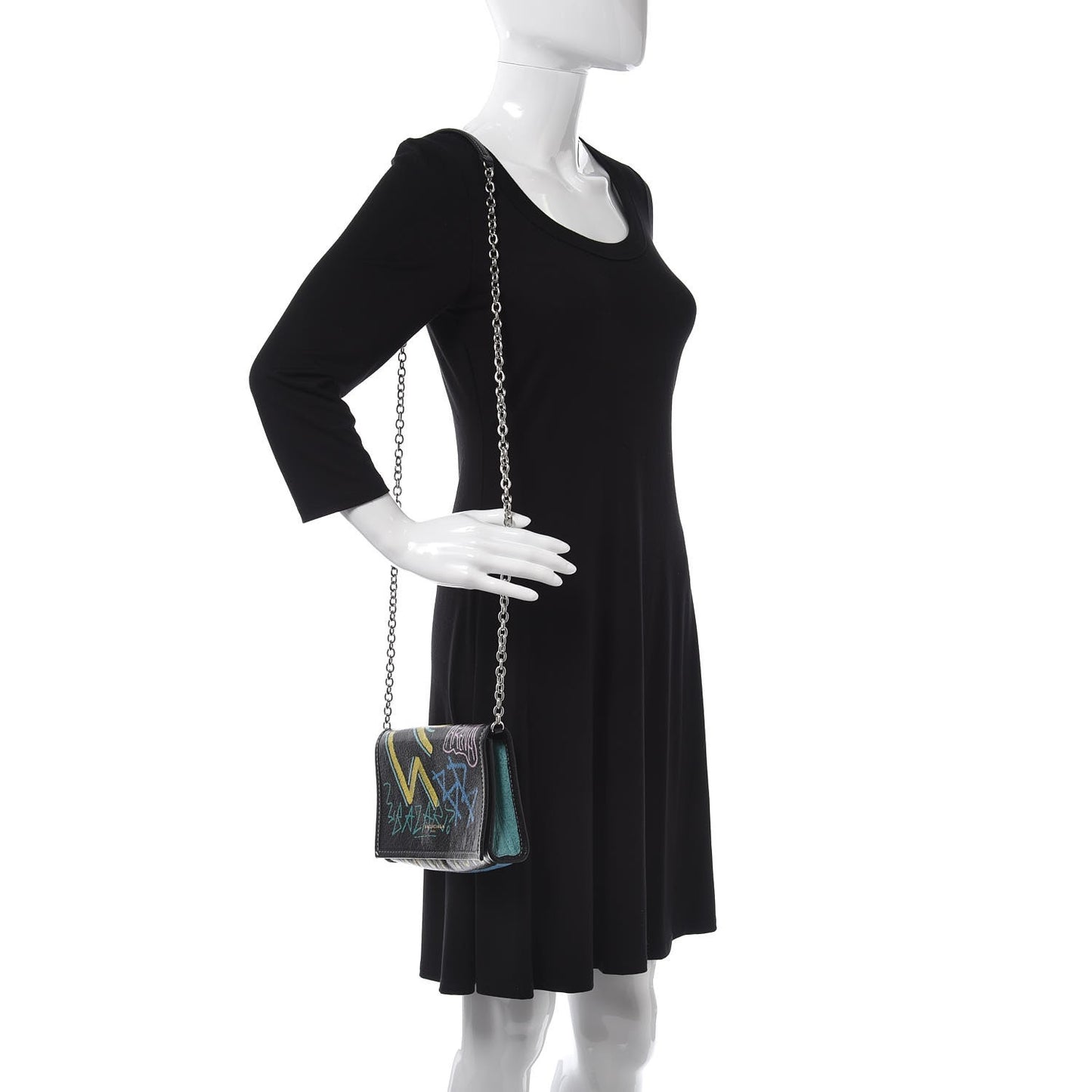 Agneau Arena Graffiti All Over Bazar Chain Shoulder Bag Black Multicolor