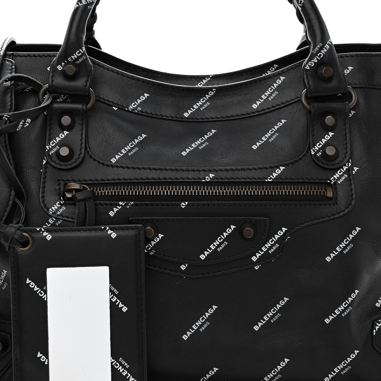 Balenciaga Veau Allover Logo Classic Hardware City Black White 7 of 9