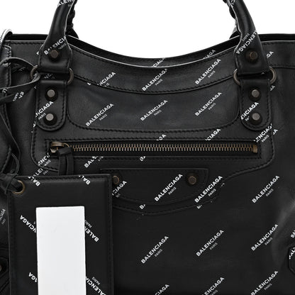 Balenciaga Veau Allover Logo Classic Hardware City Black White 7 of 9