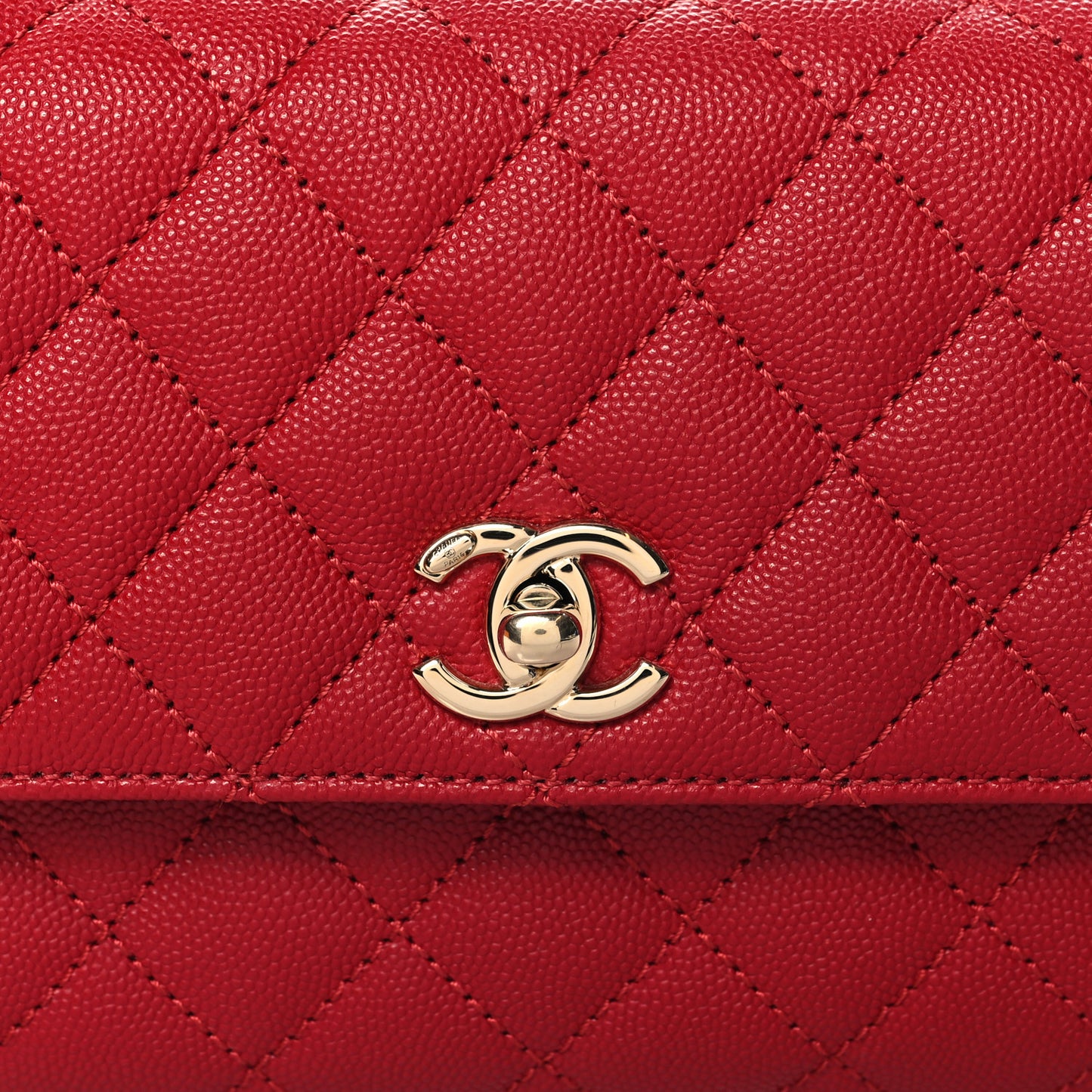 Caviar Quilted Mini Coco Handle Flap Red
