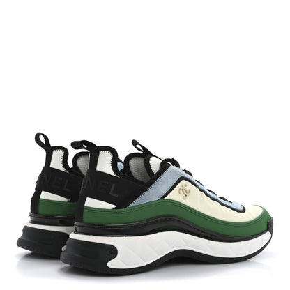 Chanel Suede Calfskin Mixed Fibers CC Sneakers 40 Ivory Green Light Blue 5 of 15