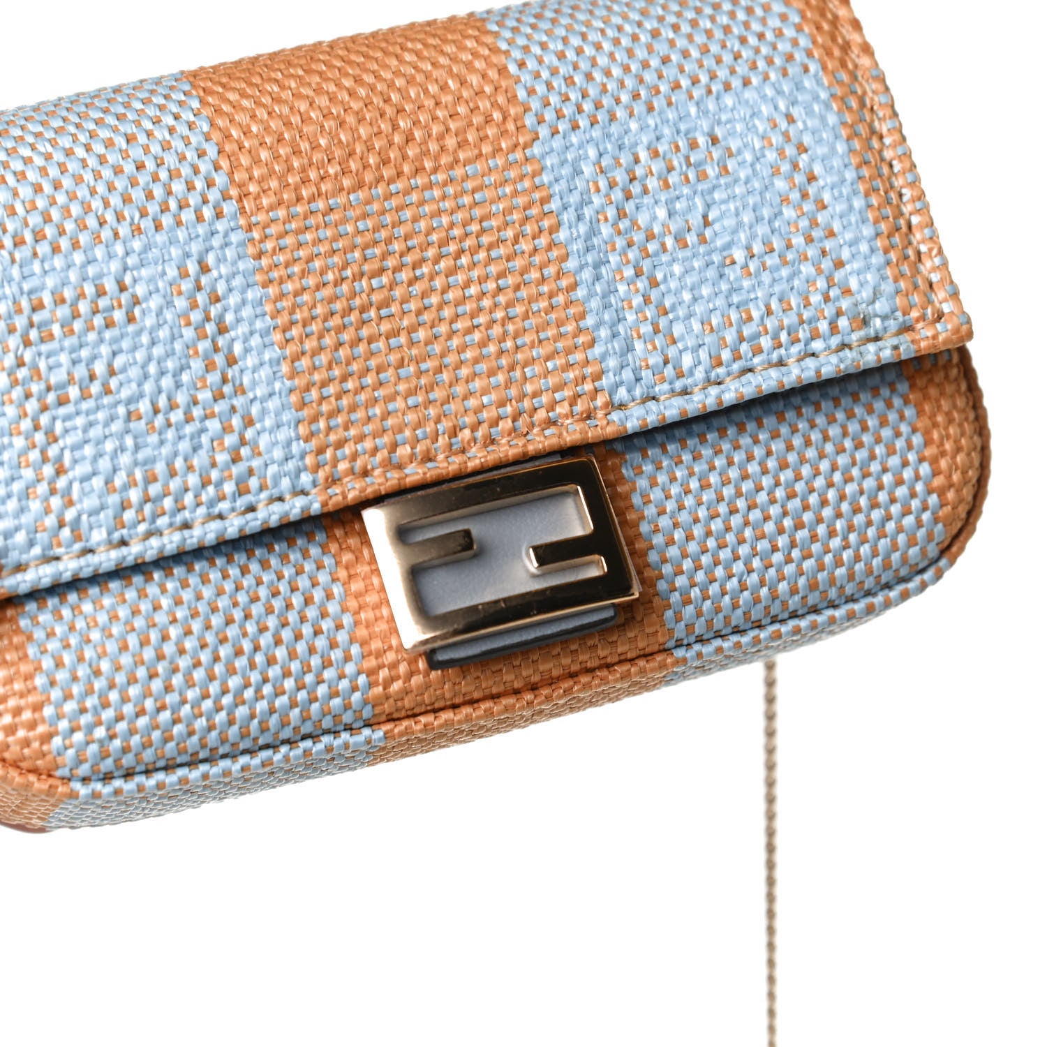 Fendi Raffia Pequin Gingham Woven Nano Baguette Charm Giallo Celeste 8 of 9