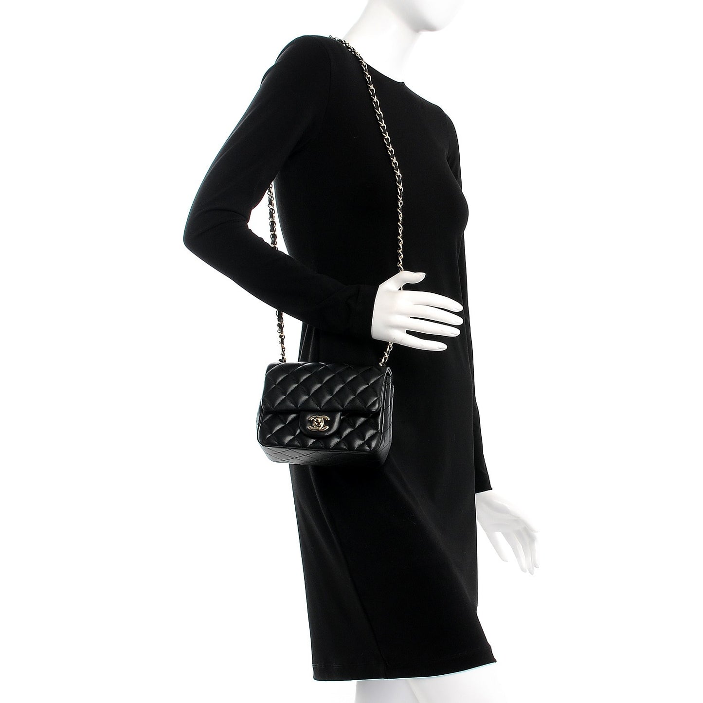 Lambskin Quilted Mini Square Flap Black