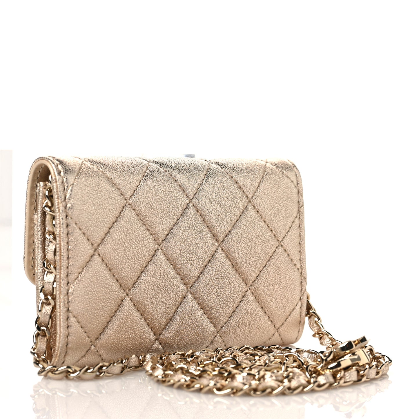 Metallic Lambskin Quilted Belt Bag Gold
