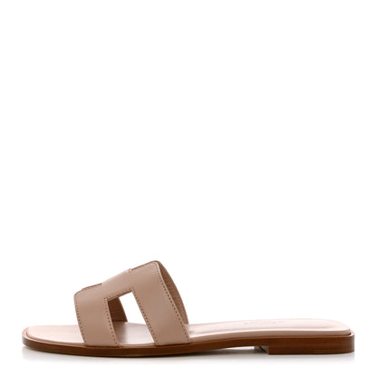 Hermes Box Calfskin Oran Sandals 37.5 Bois De Santal 1 of 9