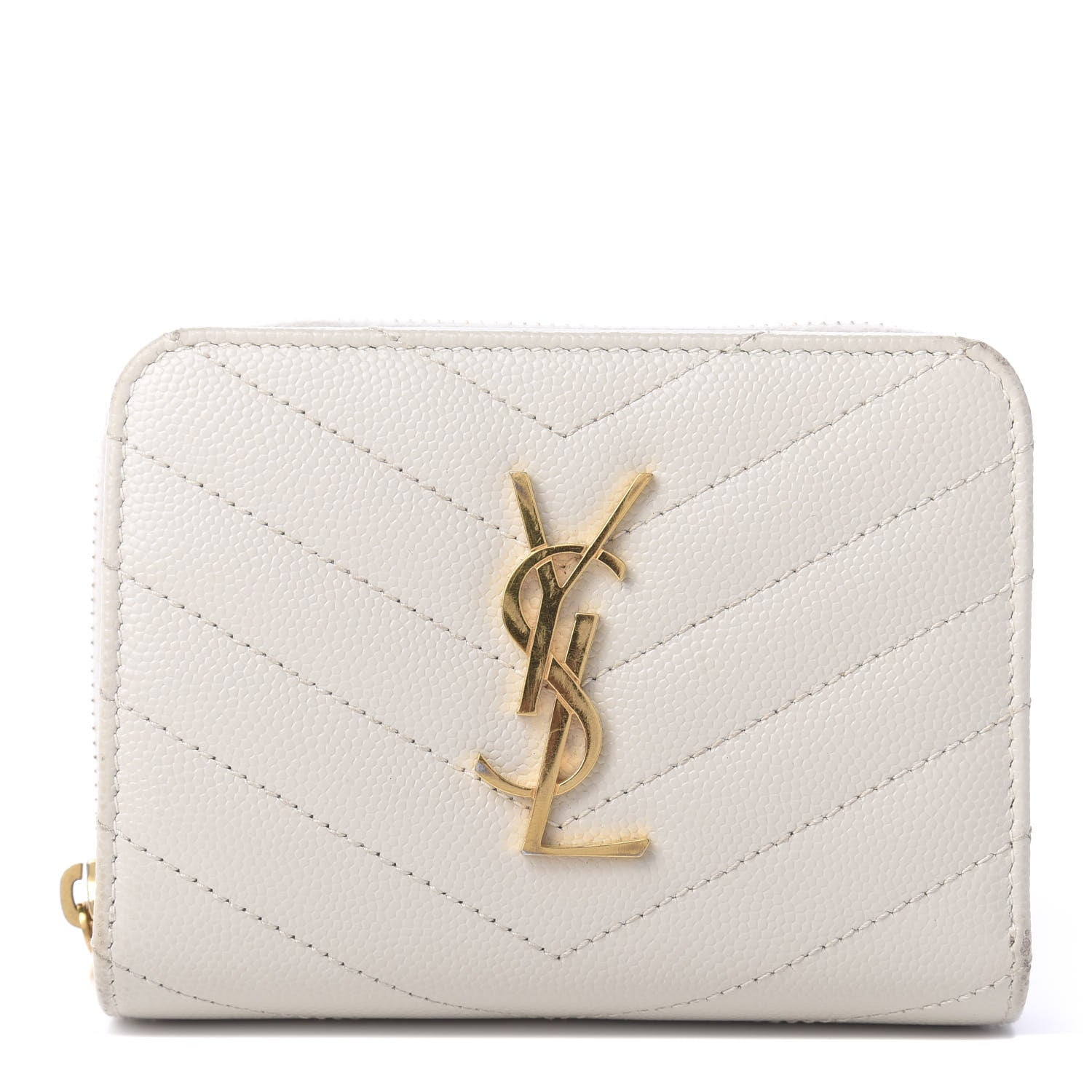 Saint Laurent Grain De Poudre Matelasse Chevron Monogram Compact Zip Around Wallet Crema Soft 1 of 10