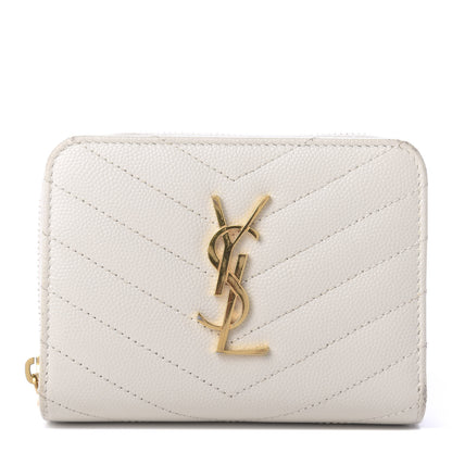 Saint Laurent Grain De Poudre Matelasse Chevron Monogram Compact Zip Around Wallet Crema Soft 1 of 10