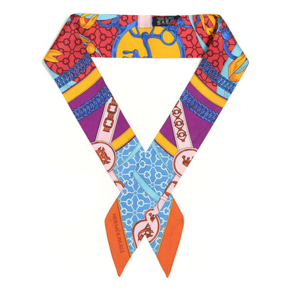 Hermes Silk La Promenade Du Matin Twilly Bleu Fuchsia Rouge 1 of 4