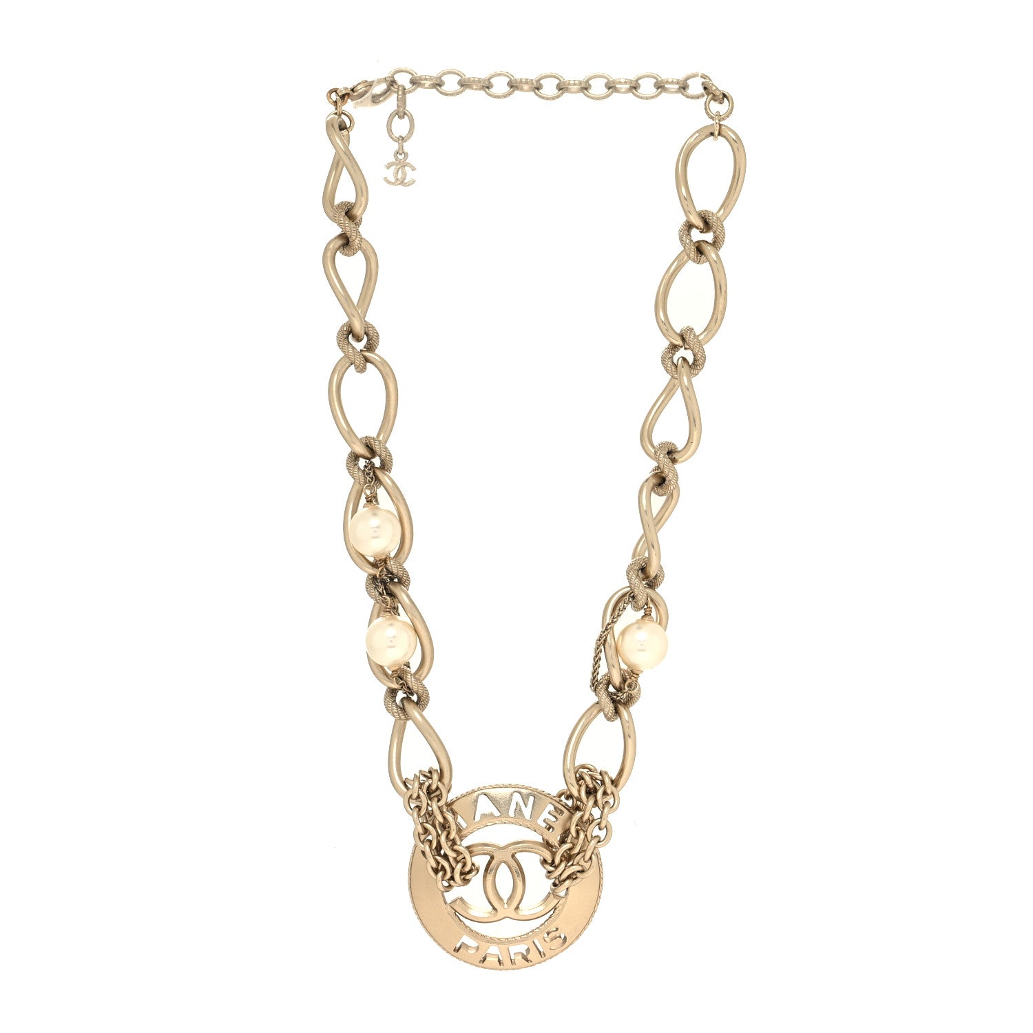 Chanel Metal Pearl Chain CC Paris Pendant Necklace Gold 3 of 5