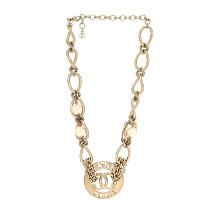 Chanel Metal Pearl Chain CC Paris Pendant Necklace Gold 3 of 5