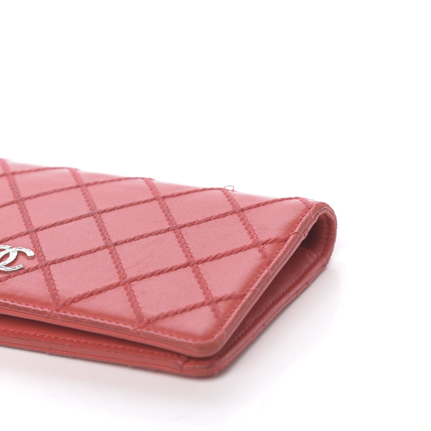 Lambskin Double Stitch Quilted Yen Wallet Red