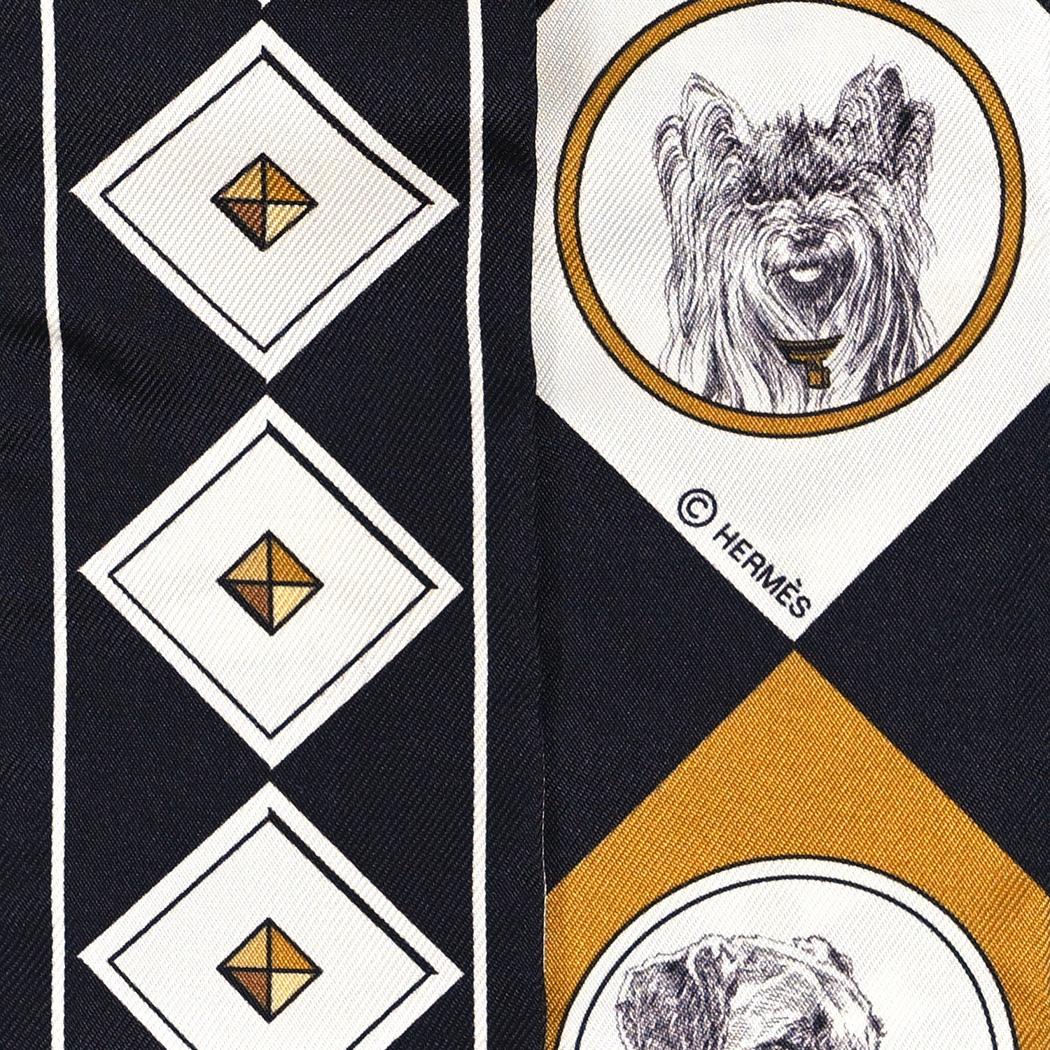 Hermes Silk Colliers Et Chiens Twilly Black Gold White 4 of 4
