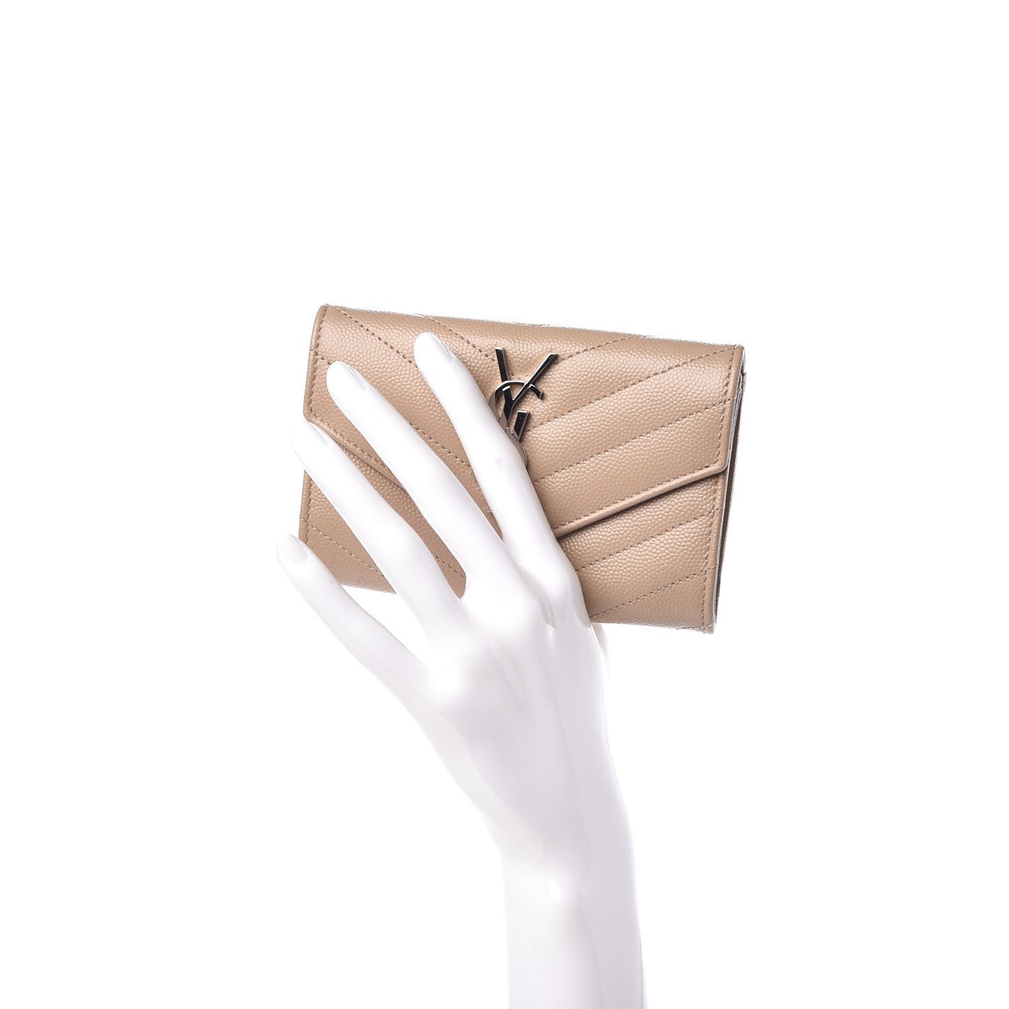 Grain De Poudre Matelasse Chevron Small Monogram Envelope Wallet Dark Beige