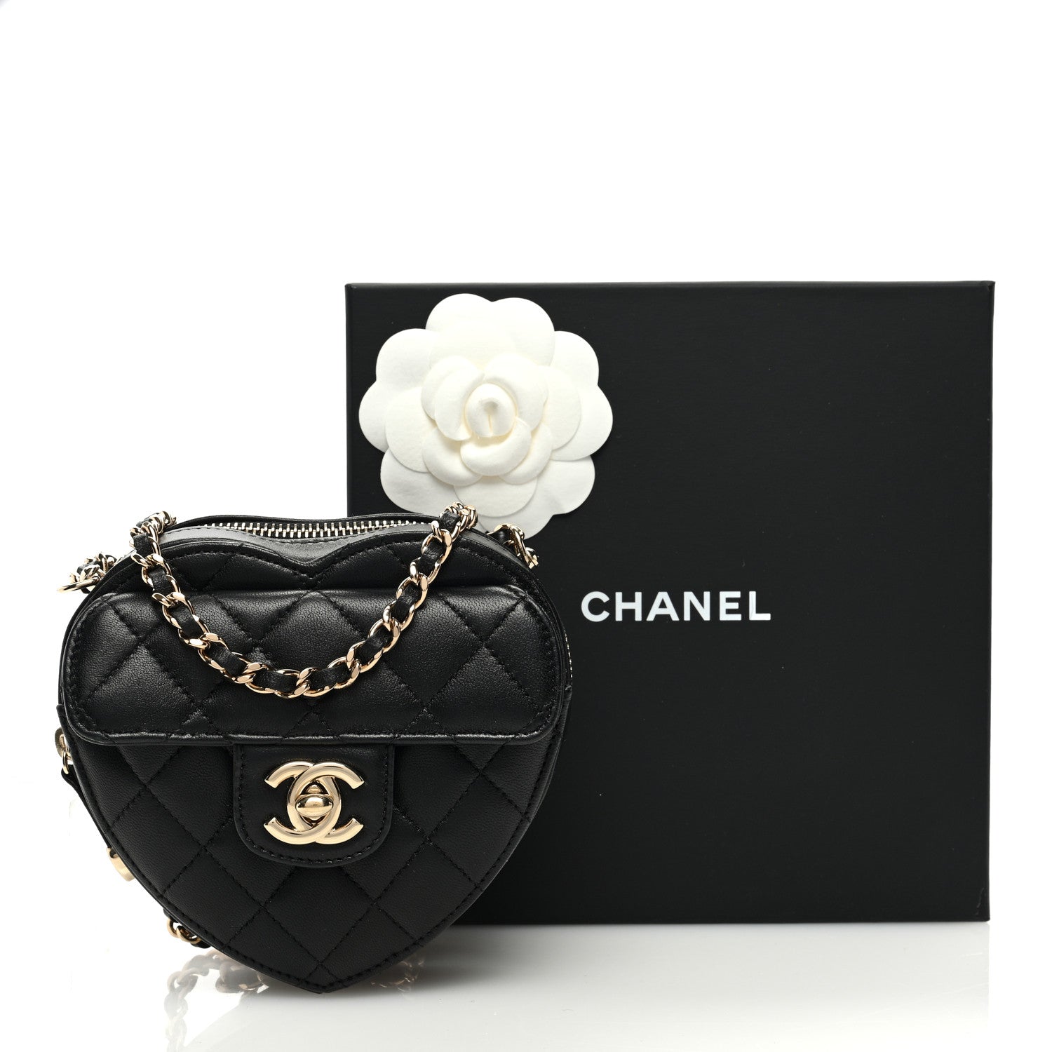 Chanel Lambskin Quilted CC In Love Heart Clutch With Chain Black 10 of 10
