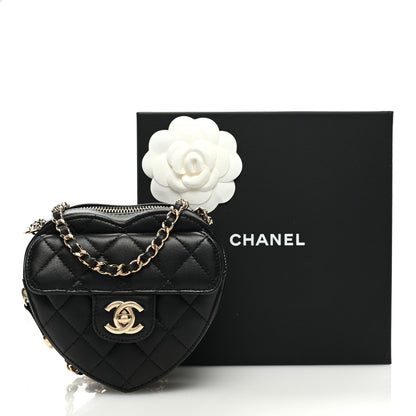 Chanel Lambskin Quilted CC In Love Heart Clutch With Chain Black 10 of 10