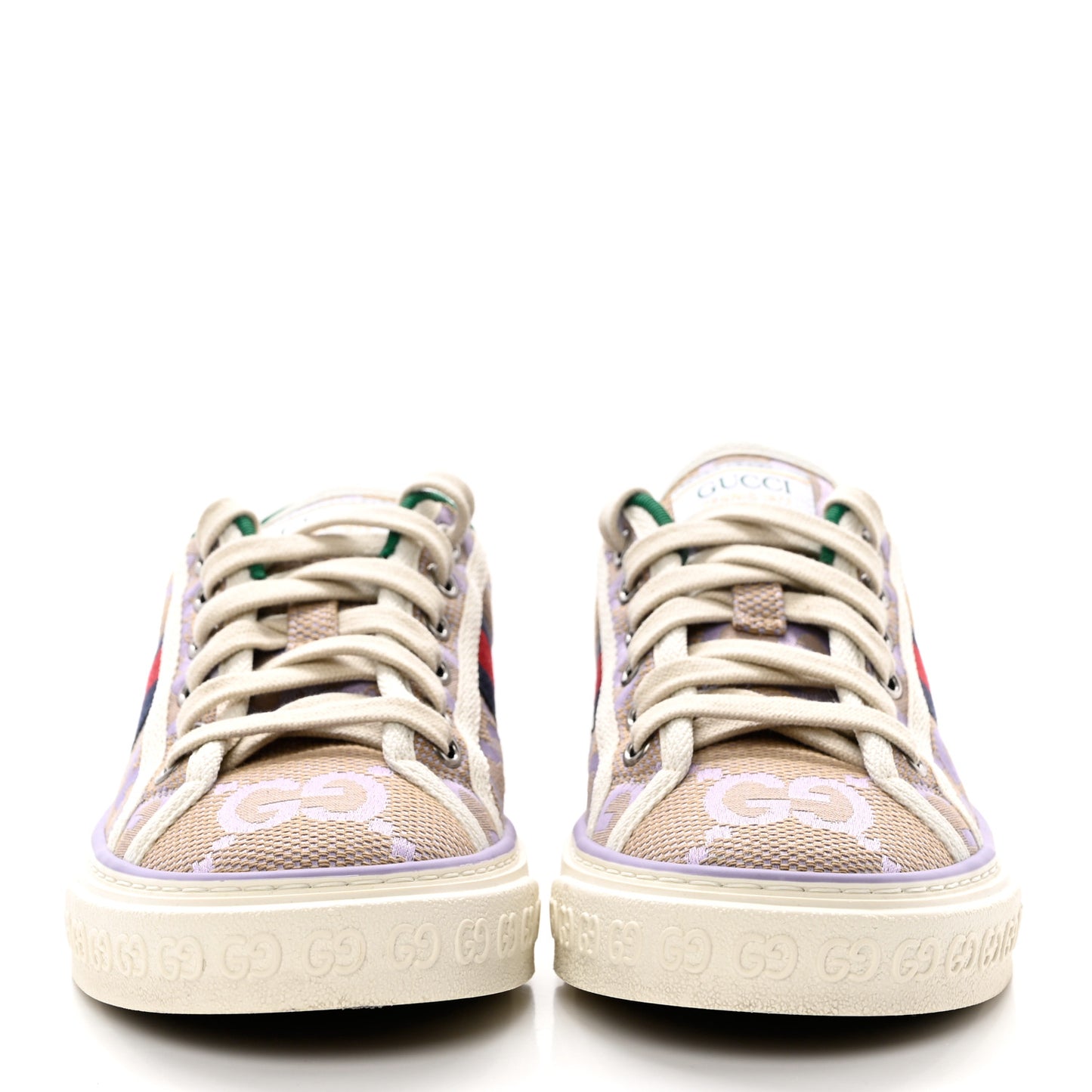 Monogram Jumbo GG Web Womens 1977 Tennis Sneakers 37.5 Beige Lapis Mystic White