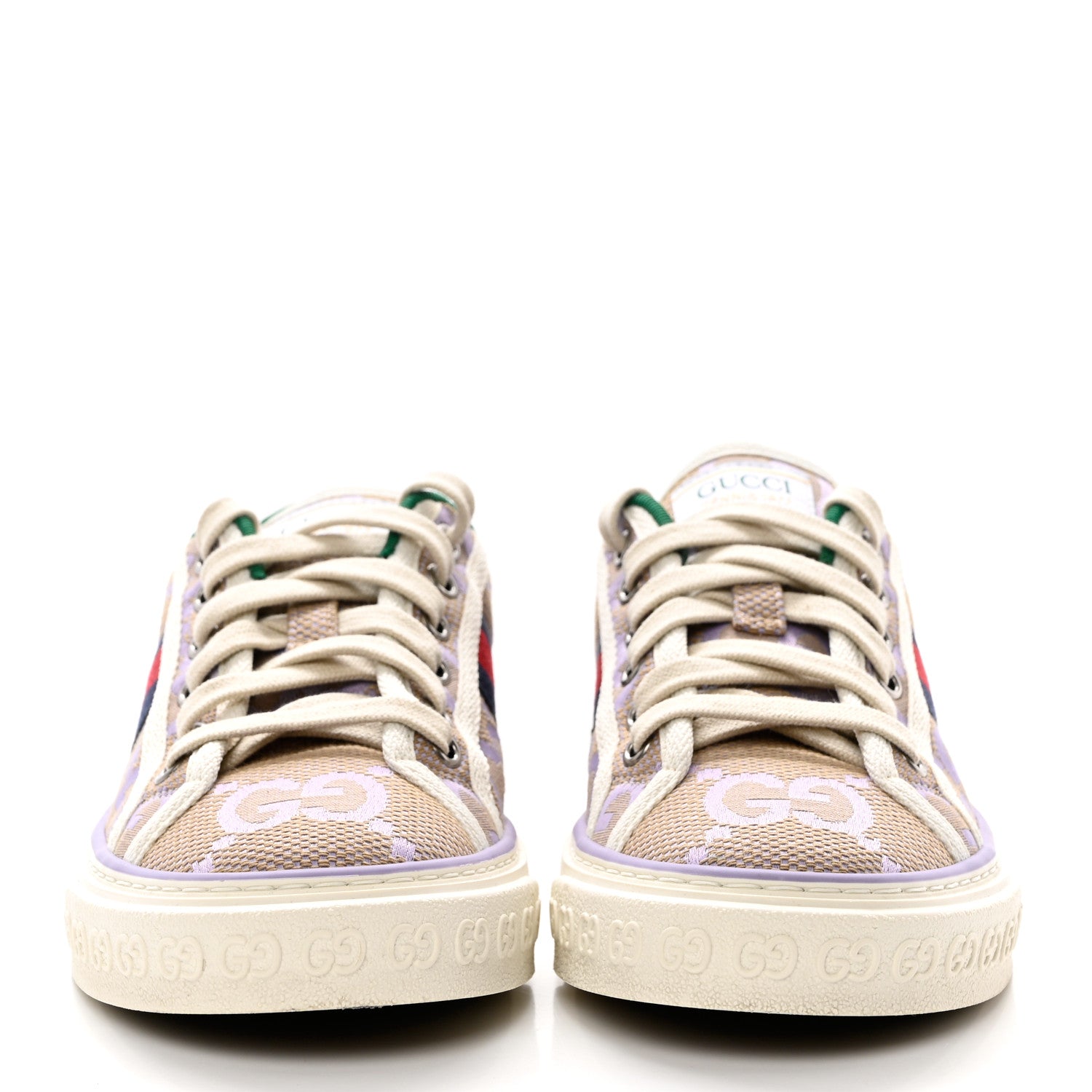 Gucci Monogram Jumbo GG Web Womens 1977 Tennis Sneakers 37.5 Beige Lapis Mystic White 2 of 8