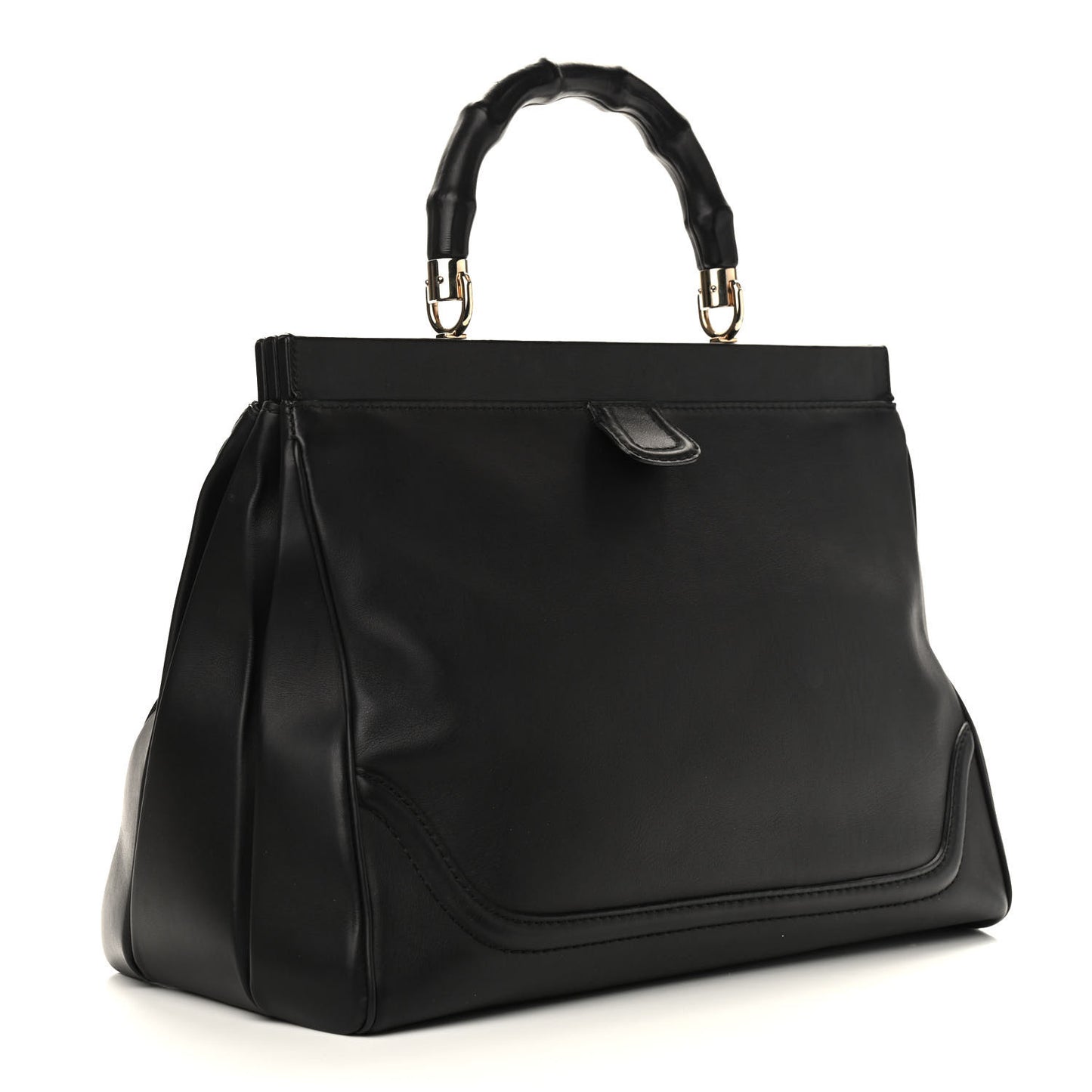 Calfskin Bold Bamboo Medium Top Handle Bag Black