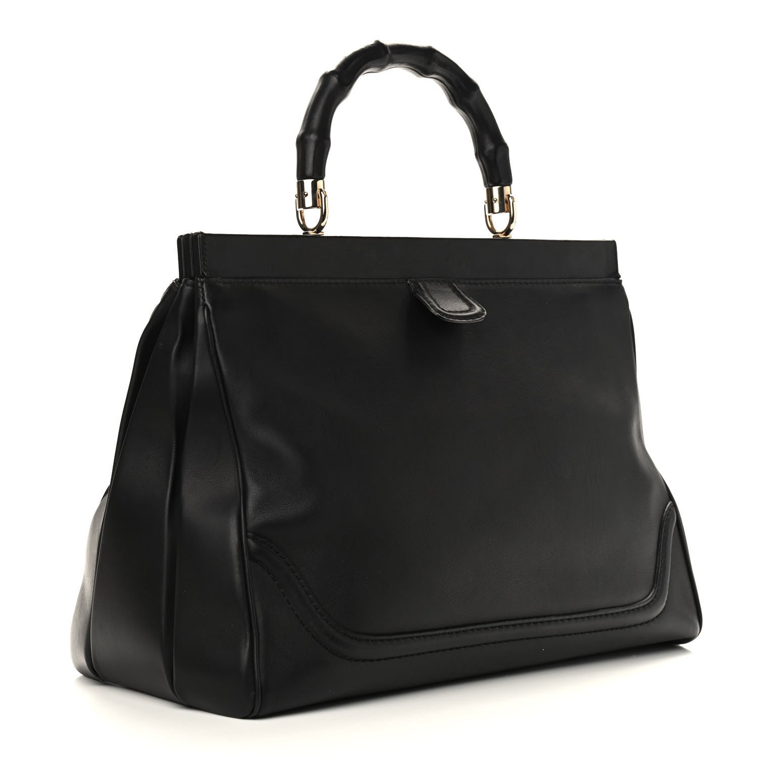 Gucci Calfskin Bold Bamboo Medium Top Handle Bag Black 3 of 10
