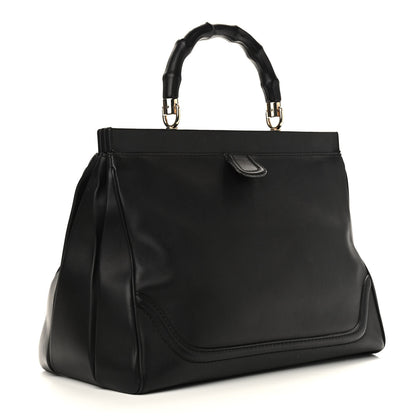 Gucci Calfskin Bold Bamboo Medium Top Handle Bag Black 3 of 10