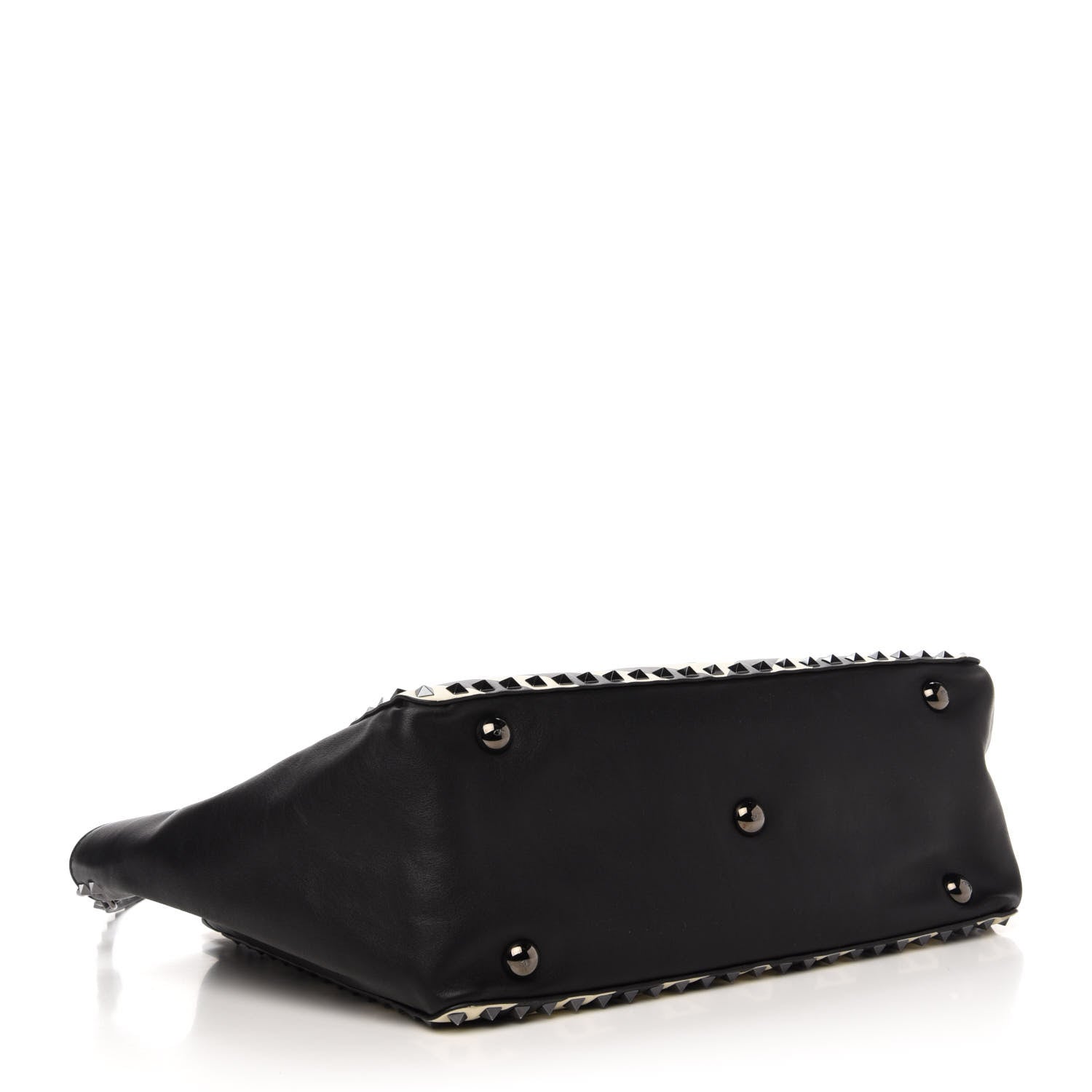 Valentino Garavani Calfskin Chevron Medium Rockstud Tote Light Ivory Black 4 of 10