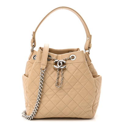Chanel Lambskin Quilted Small CC Chain Bucket Drawstring Bag Light Beige 1 of 11