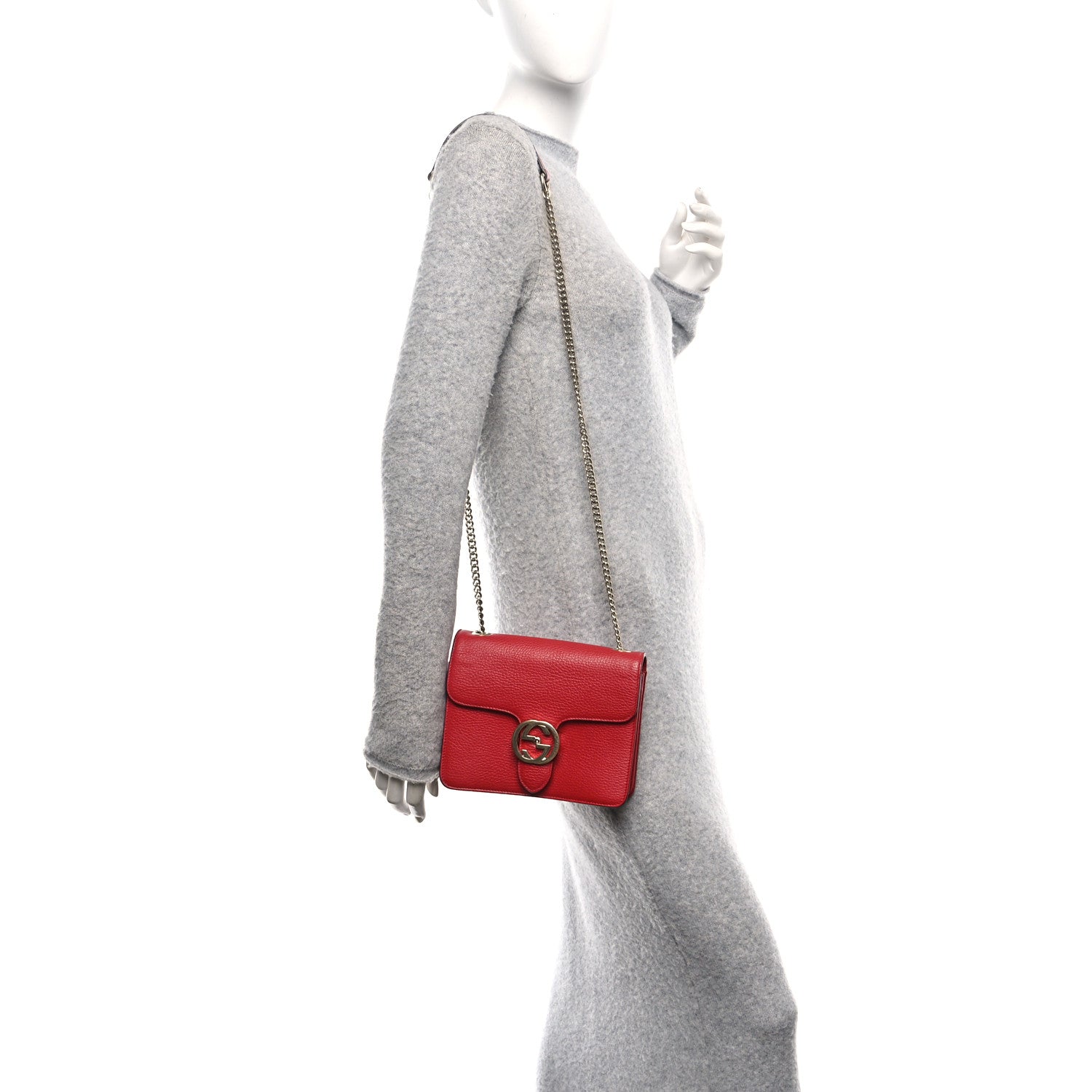Gucci Dollar Calfskin Small Interlocking G Shoulder Bag Red 2 of 12