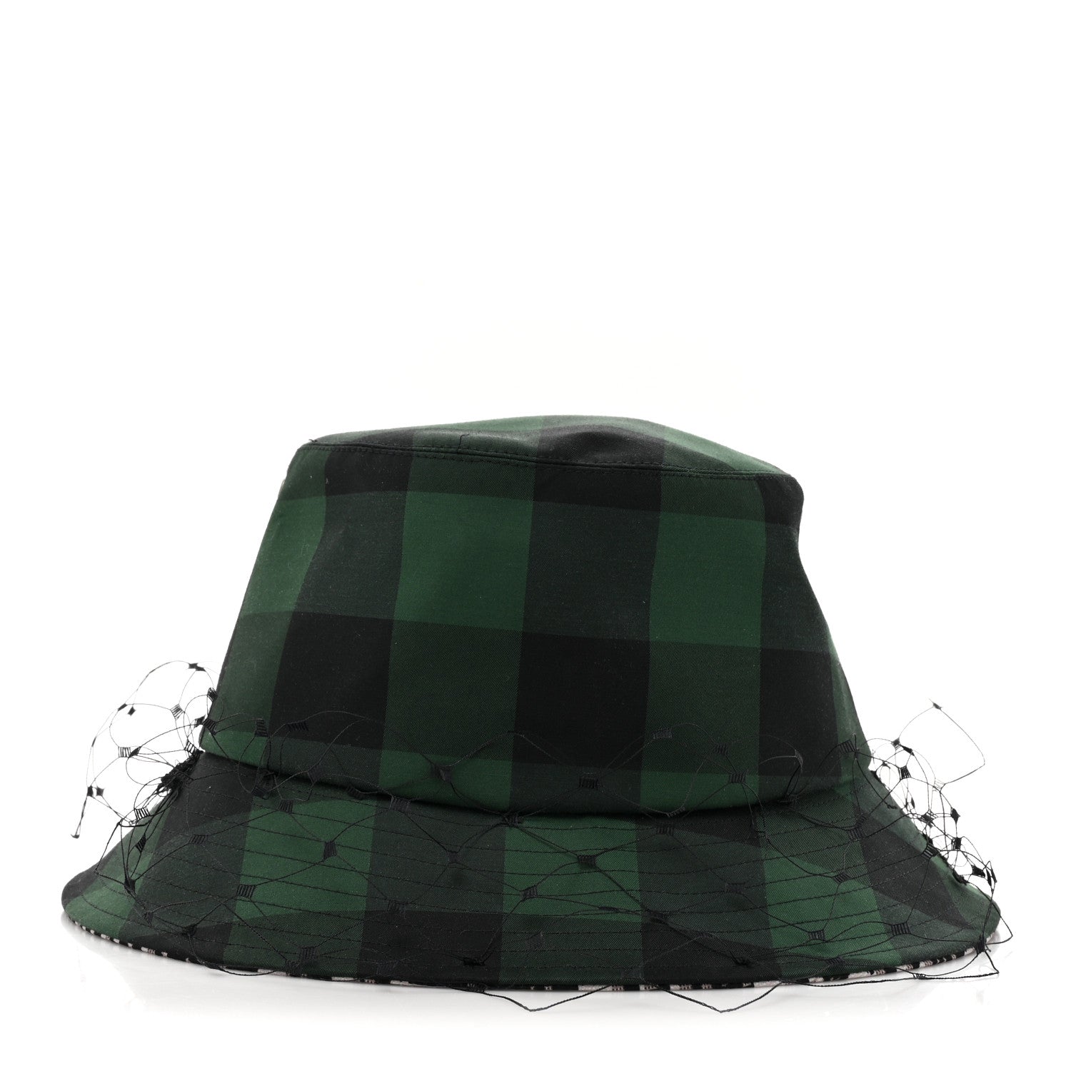 Christian Dior Cotton Large Brim Bucket Hat with Veil 57 Green Black 3 of 8