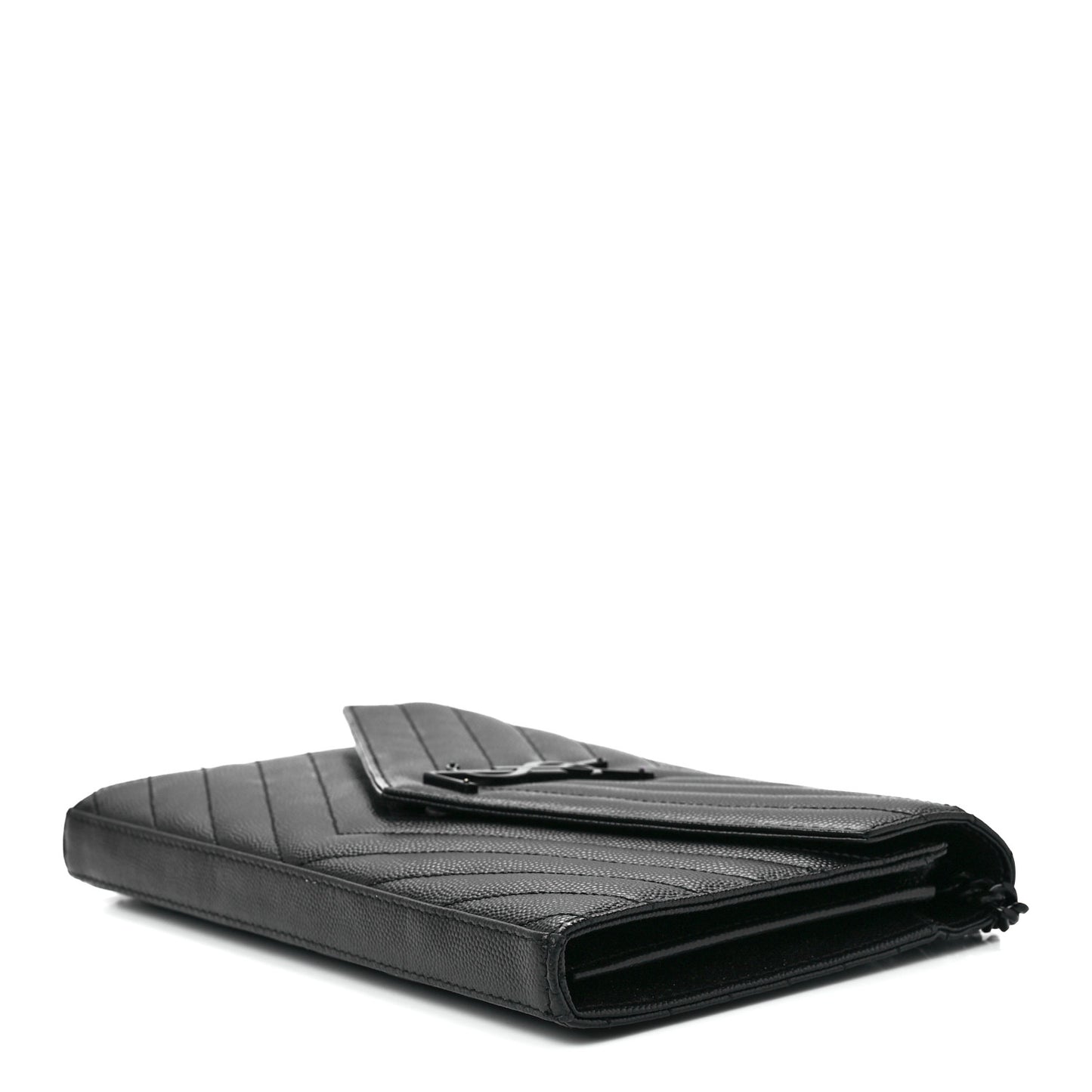 Grain De Poudre Matelasse Chevron Monogram Monochrome Chain Wallet Black