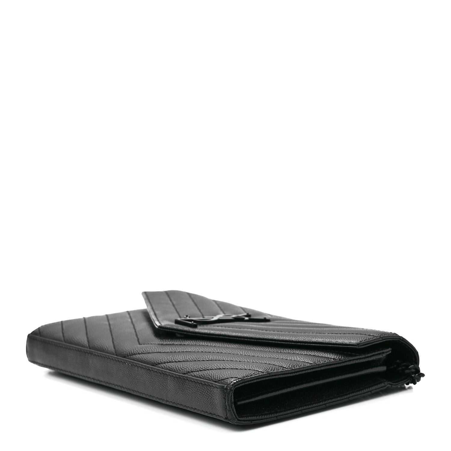 Saint Laurent Grain De Poudre Matelasse Chevron Monogram Monochrome Chain Wallet Black 8 of 10