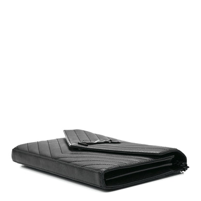 Saint Laurent Grain De Poudre Matelasse Chevron Monogram Monochrome Chain Wallet Black 8 of 10