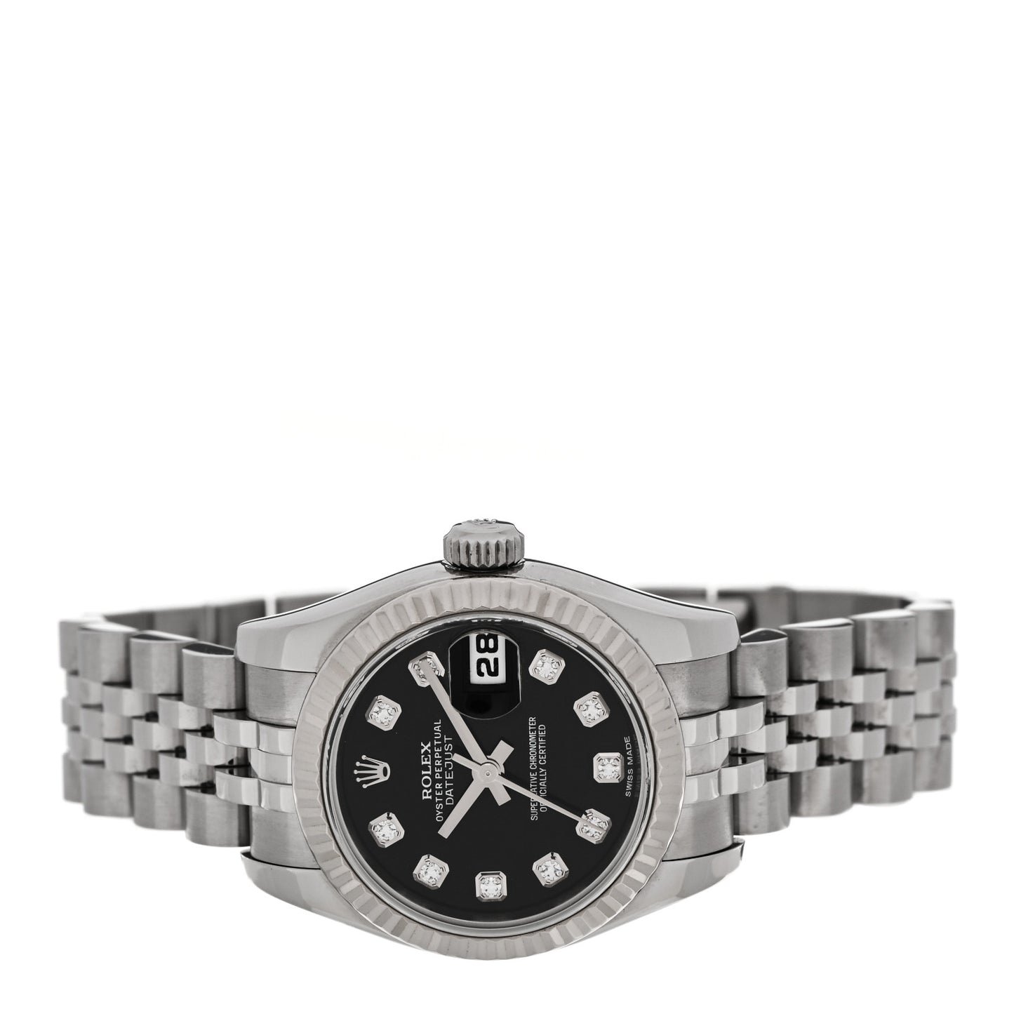 Stainless Steel 18K White Gold Diamond 26mm Oyster Perpetual Datejust Watch Black 179174