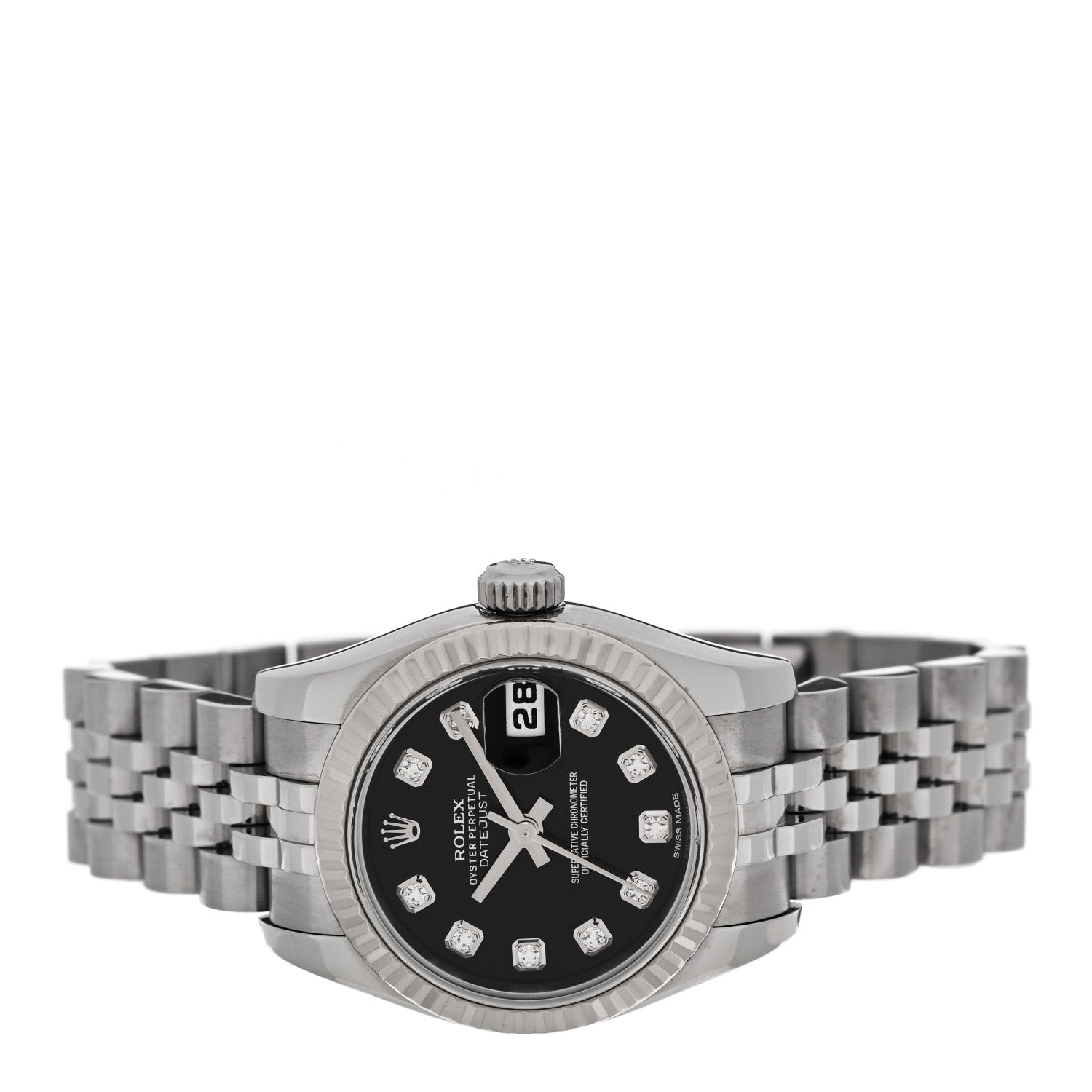 Rolex Stainless Steel 18K White Gold Diamond 26mm Oyster Perpetual Datejust Watch Black 179174 2 of 5