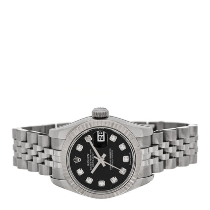 Rolex Stainless Steel 18K White Gold Diamond 26mm Oyster Perpetual Datejust Watch Black 179174 2 of 5