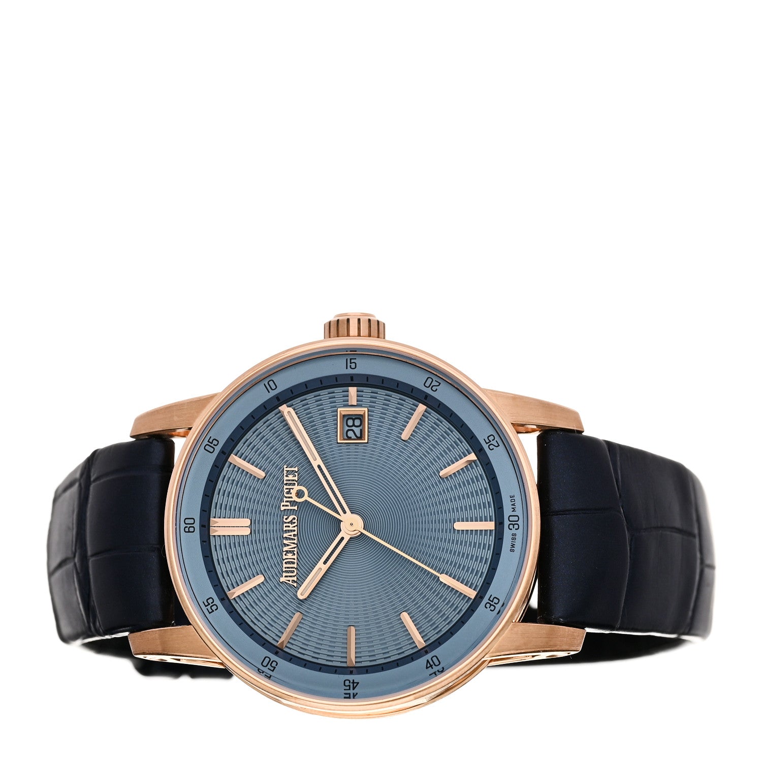 Audemars Piguet 18K Rose Gold Alligator 38mm Code 11.59 Automatic Watch Blue 77410OR.OO.A344CR.01 2 of 6