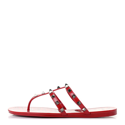Valentino Garavani PVC Jelly Rockstud Le Rouge Caged Flat Thong Sandals 38 Lipstick 1 of 4