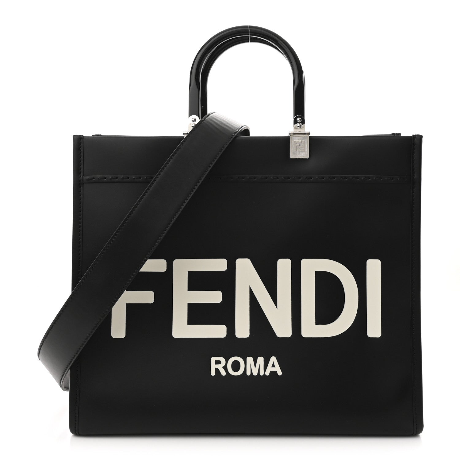 Fendi Vitello King Plexiglass Medium Fendi Sunshine Shopper Tote Black White 1 of 10